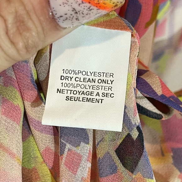 Trina Turk Rare Colorful Abstract Print Sleeveless Wrap-Front Sheer Blouse Top - Picture 9 of 13